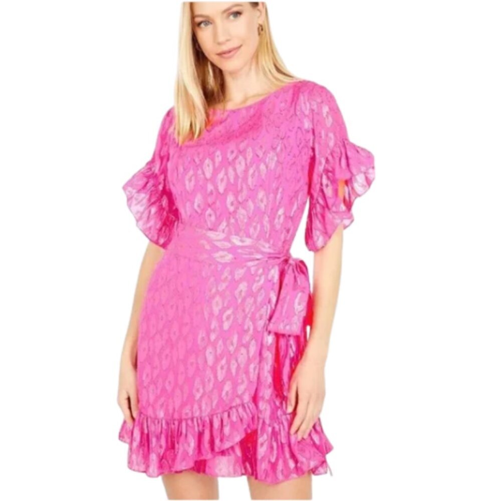 Lilly Pulitzer Darlah Silk Ruffle Wrap Mini Dress Metallic Party - NWT - 4